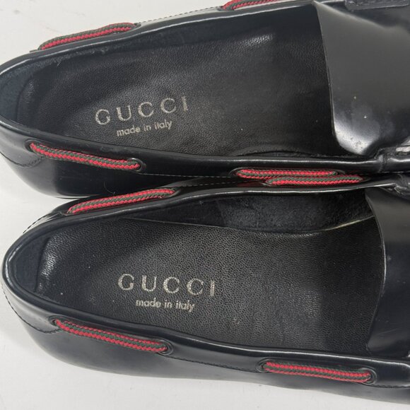 Vintage Gucci Loafers Web Detail Black Leather Slip-On Made in Italy Size 7 - Picture 13 of 15